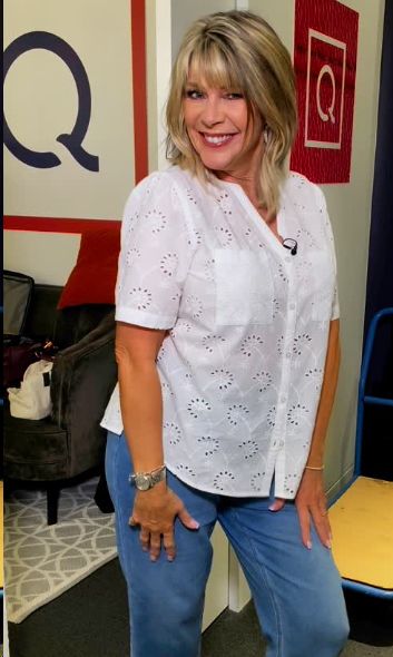 Ruth Langsford wearing jeans and blouse