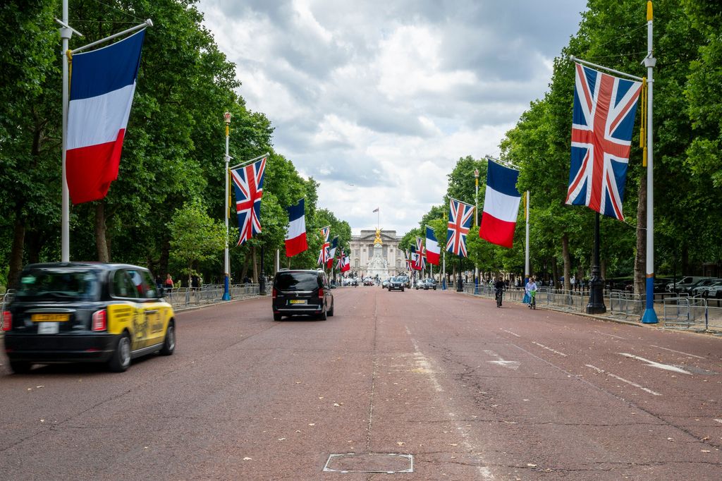 French and British flags lining the Mall