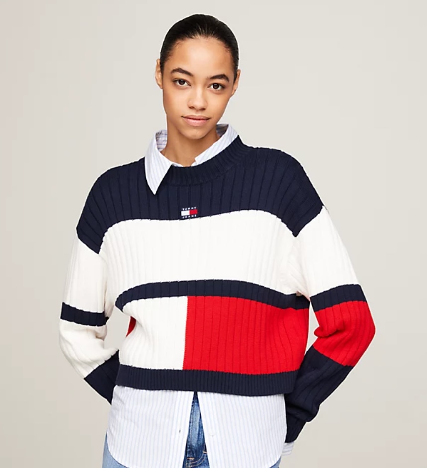 BADGE COLOUR-BLOCKED CROPPED FIT JUMPER 