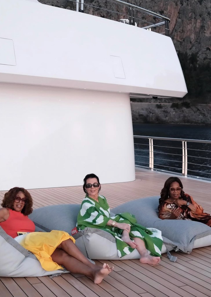 Photo shared by Gayle King on Instagram July 2025 of her on vacation in Mallorca with Oprah Winfrey, Kris Jenner