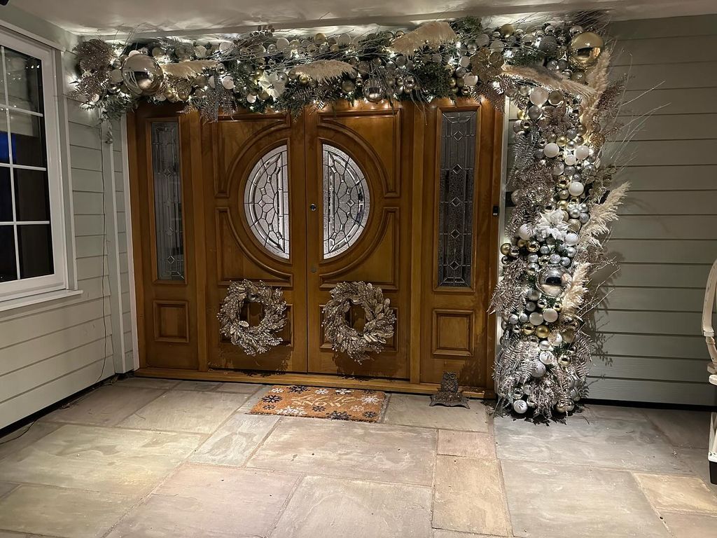 Doorway with beautiful silver Christmas decor