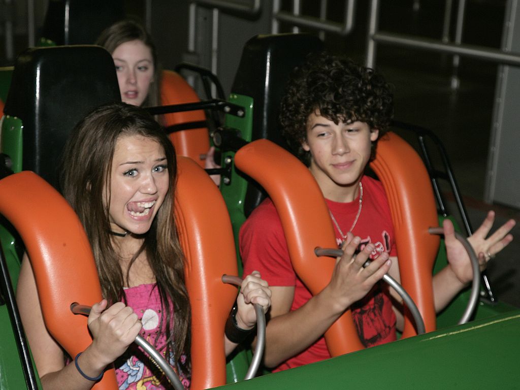 Miley Cyrus with Nick Jonas at Six Flags