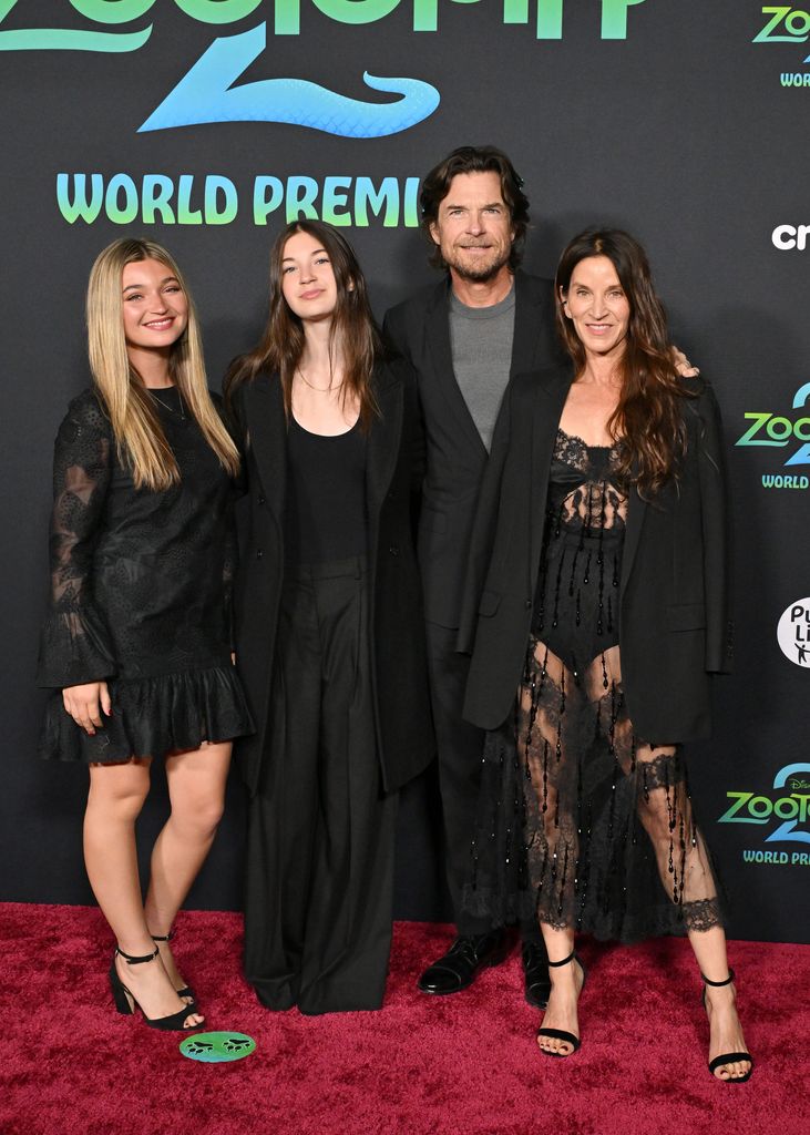 Maple Bateman, Francesca Bateman, Jason Bateman, and Amanda Anka attend the Premiere of Walt Disney Studios' "Zootopia 2"