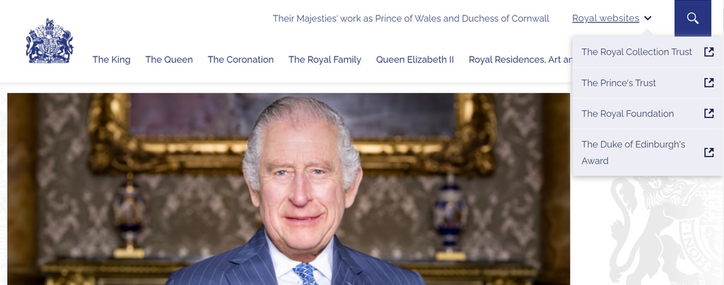 Screenshot of the royal family's website, August 2023