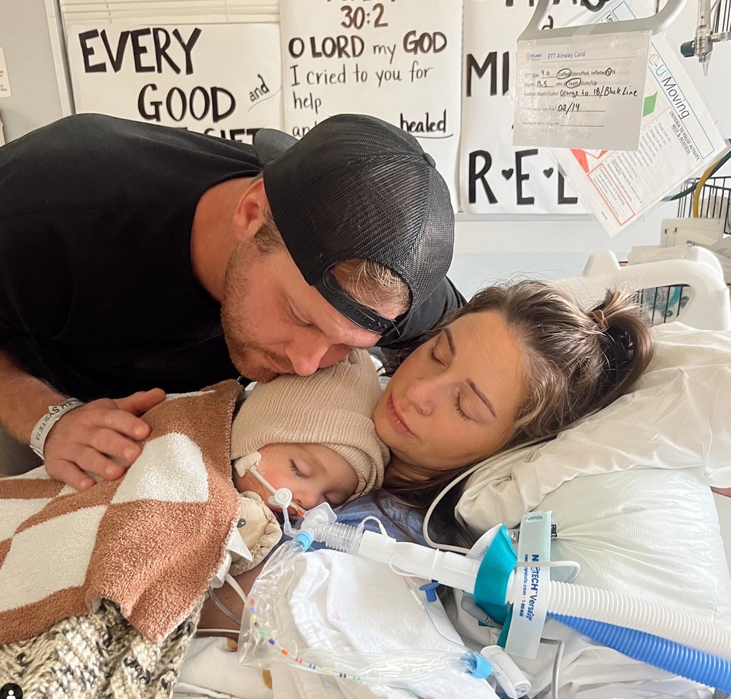 Photo shared by Lindsay Dewey on Instagram of her son in hospital