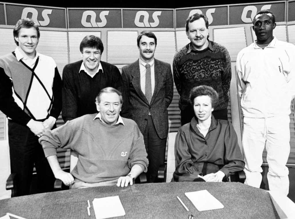 Princess Anne sits with presenter David Coleman at the recording of the 200th episode of A Question of Sport