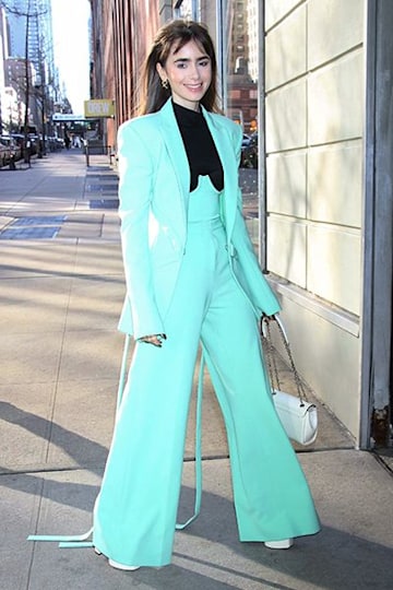 Lily Collins puts an Emily in Paris spin on the classic suit – see photos
