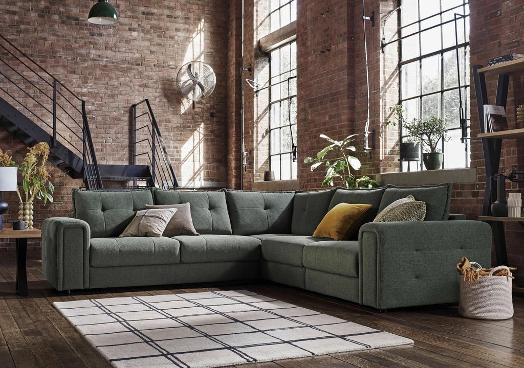 Goliath Large Fabric Corner Sofa green in living room