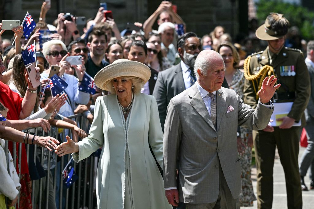 Charles and Camilla pictured outside St Thomas' Anglican Church in Sydney on Sunday