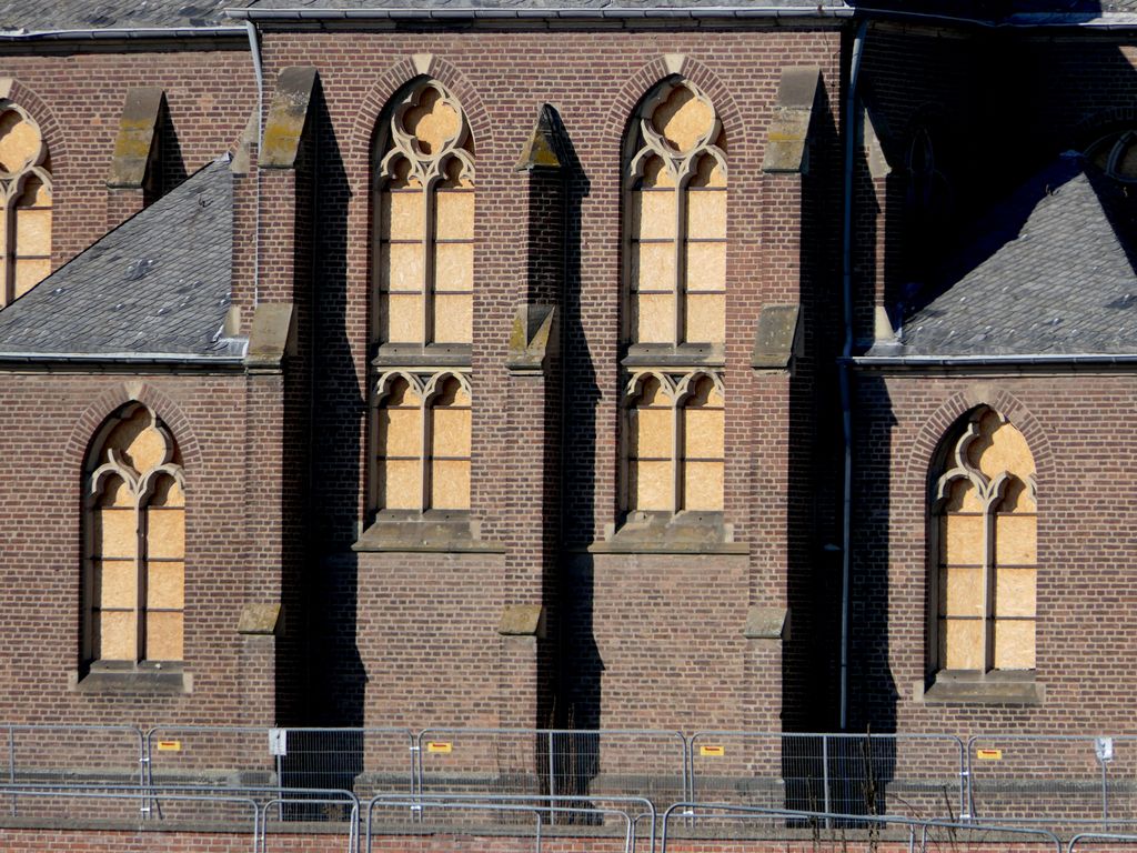 The church remains boarded up