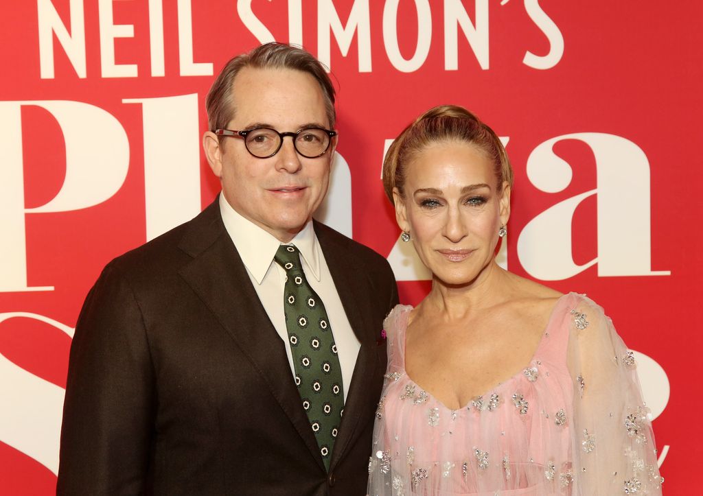 Matthew Broderick and Sarah Jessica Parker pose at the opening night of the Neil Simon play "Plaza Suite" on Broadway at The Hudson Theater on March 28, 2022 in New York City