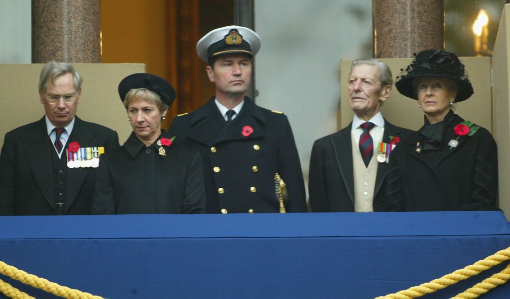 The Duke and Duchess of Gloucester with Sir Timothy Laurence, Princess Alexandra and Angus Ogilvy at a Remembrance Service