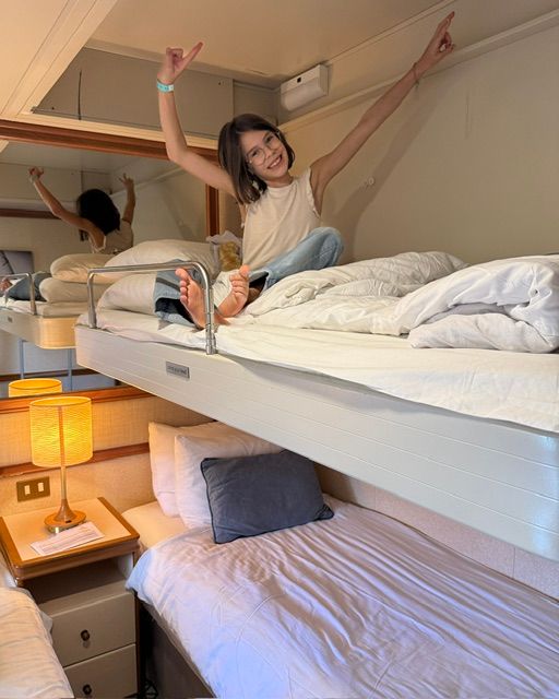 A girl in a cabin of P&O cruise ship Azura