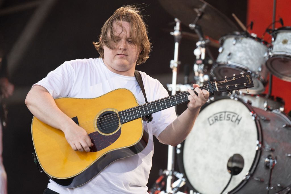 Lewis Capaldi performs on the Pyramid Stage on the fourth day of the 2023 Glastonbury Festival on June 24, 2023.