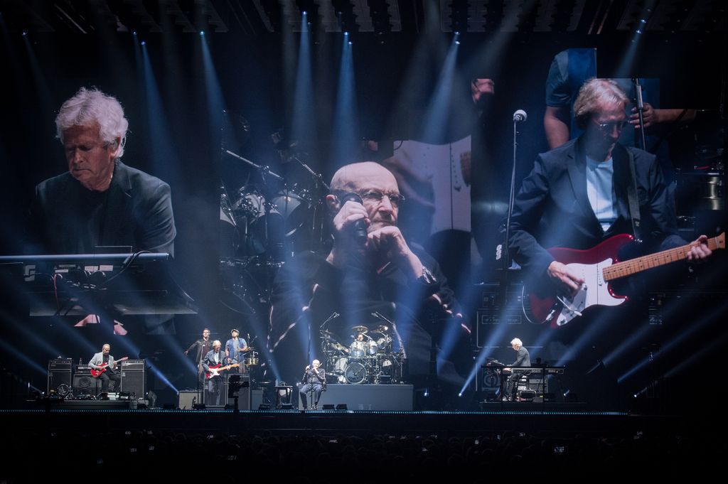 Phil Collins,Tony Banks, Mike Rutherford,Daryl Stuermer, and Nicholas Collins from Genesis perform at U Arena on March 17, 2022 in Nanterre, France.