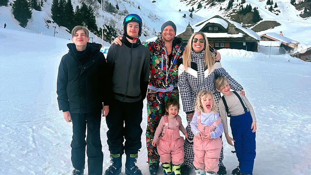 Stacey Solomon with her family learning how to ski