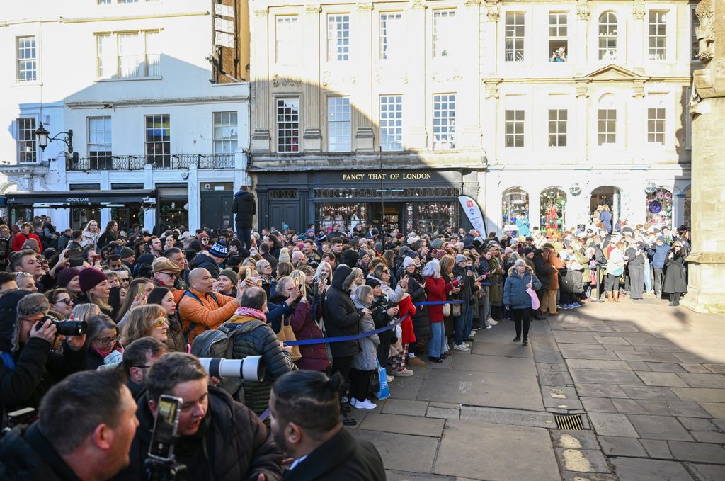 Crowds gather outside the wedding of Adam Peaty and Holly Ramsay at Bath Abbey