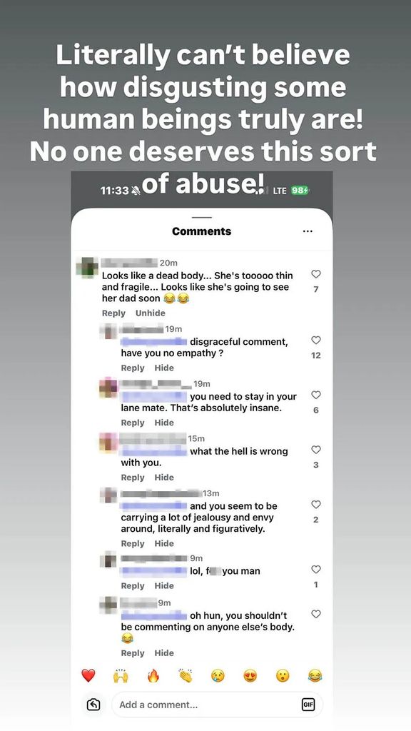 Kelly Osbourne brise le silence sur les commentaires « dégoûtants » sur son apparence physique 1 photo instagram d'une capture d'écran des commentaires sur l'apparence de Kelly Osbourne et sa réponse