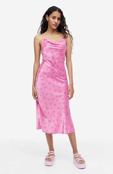 h and m pink satin dress 