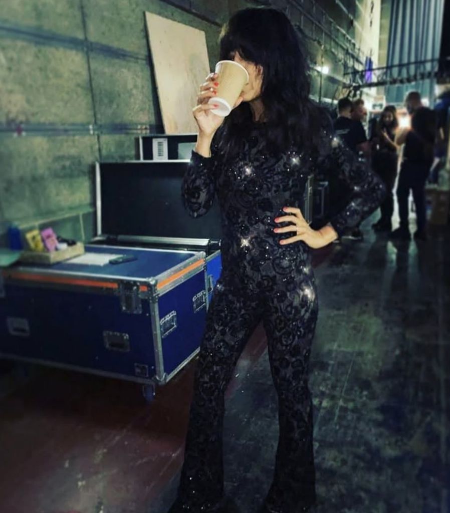 Claudia Winkleman's black lace jumpsuit 
