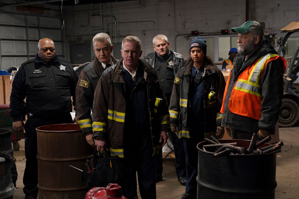 Dermot Mulroney as Chief Dom Pascal, David Eigenberg as Christopher Herrmann, Katelynn Shennett as Kylie Estevez on Chicago Fire season 13