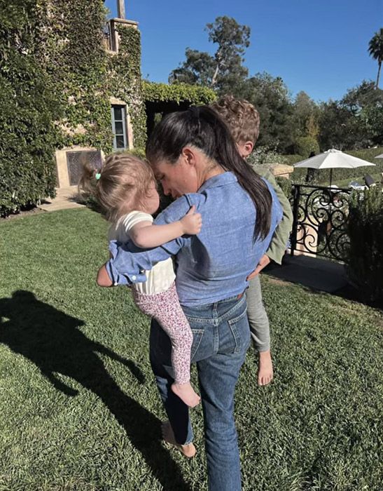 Meghan Markle with Archie and Lilibet walking through her Montecito garden