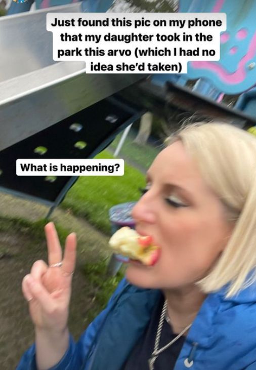 Blurry photo of Steph McGovern eating an apple
