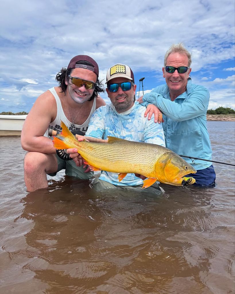 Robson Green pictured with his son Taylor Seager-Green and their fishing guide