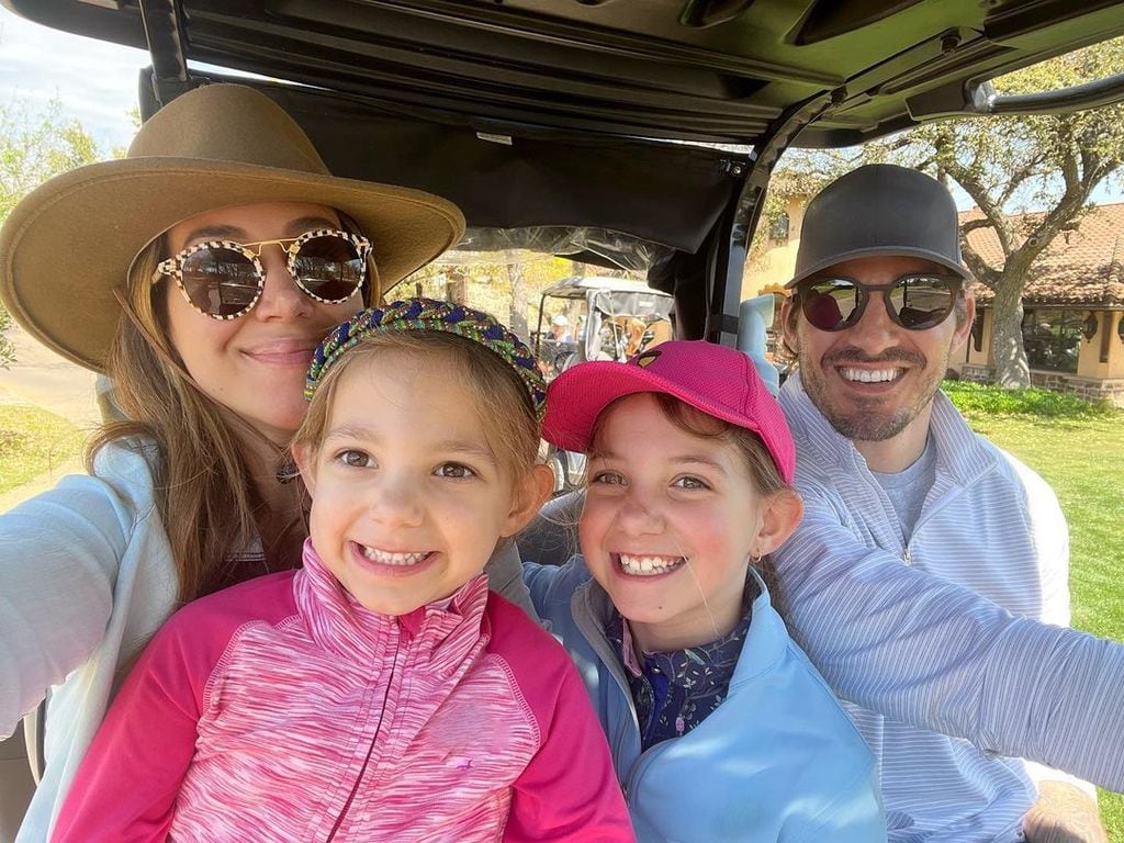 Haylie Duff takes a selfie with husband Matt and two daughters, Lulu and Ryan in a golf cart