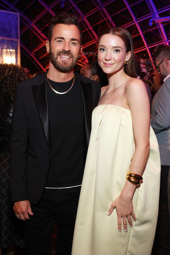 Justin Theroux and Nicole Brydon Bloom attend the after party for the Los Angeles premiere of Hulu's "We Were The Lucky Ones" at Academy Museum of Motion Pictures on March 21, 2024 in Los Angeles, California