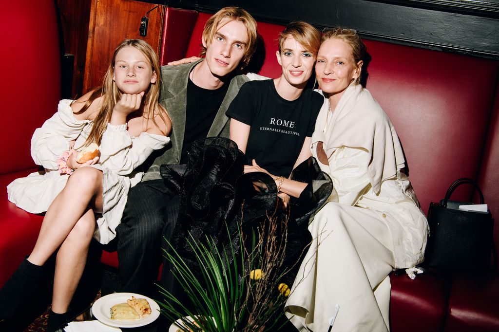 Luna Thurman-Busson, Levon Hawke, Maya Hawke and Uma Thurman at the New York premiere of "Asteroid City" held at Alice Tully Hall on June 13, 2023 in New York City.