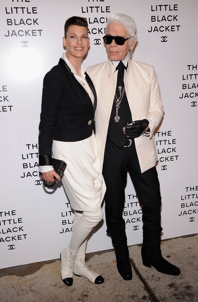 Karl Lagerfeld and Linda Evangelista at Chanel's:The Little Black Jacket Event in 2012