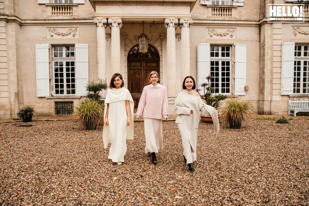 Catherine Roger with friends outside Chateau Marcellus near Bordeaux