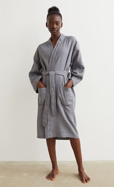 Linen dressing gown in Navy  Anderson  Sheppard Shop