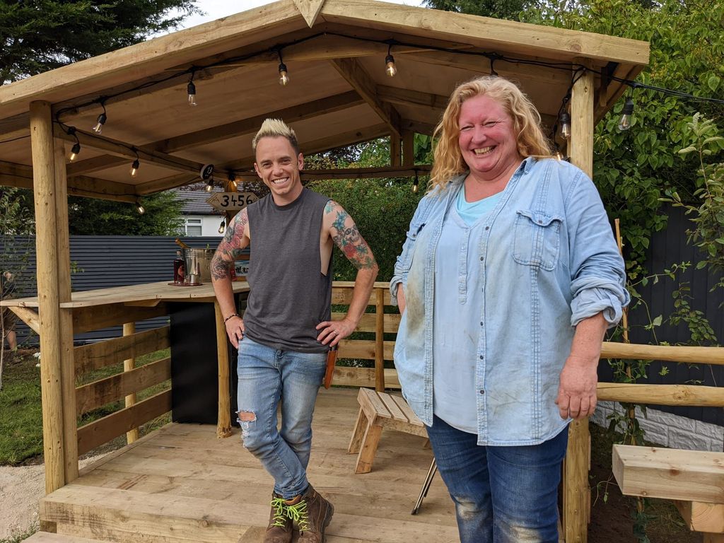 Charlie Dimmock designs a garden with Lee Burkhill in Liverpool
