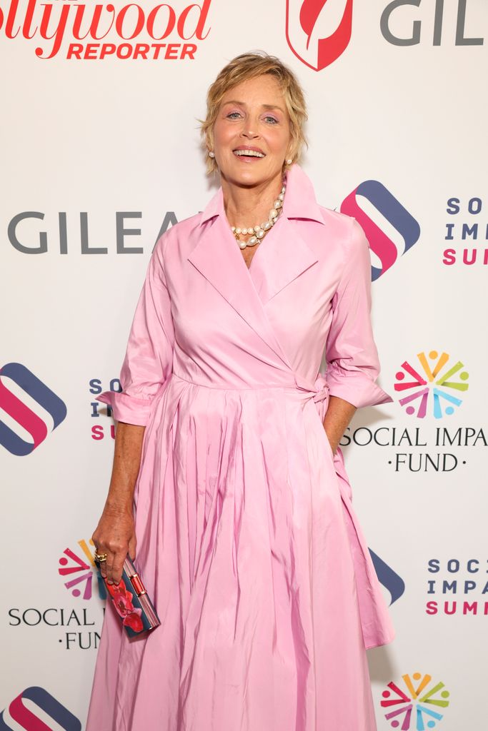 Sharon Stone looks pretty in pink