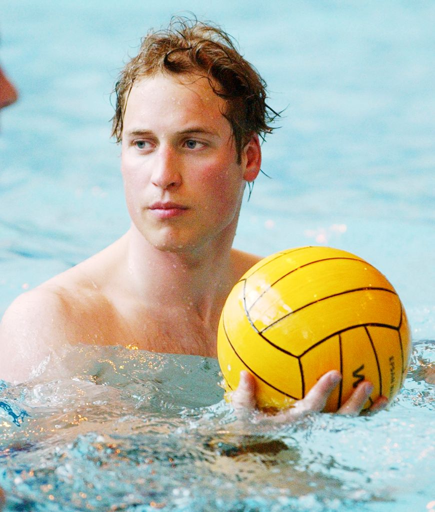 Prince William warms up before his water polo debut for the Scottish National Universities Squad