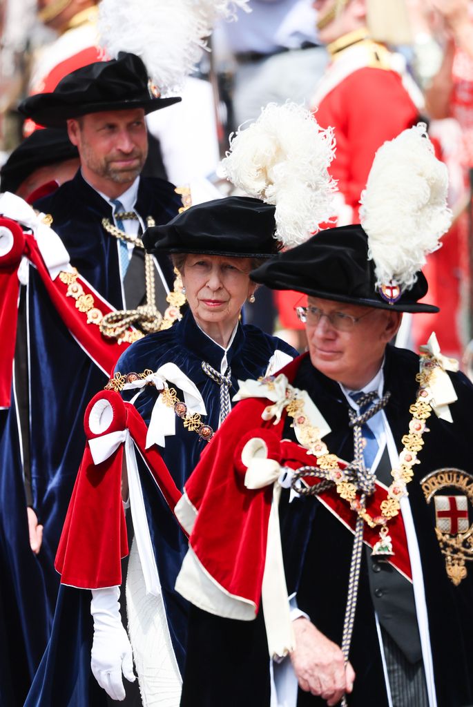 Prince William, Prince of Wales, Anne, Princess Royal and Prince Richard, Duke of Gloucester attend the Order of the Garter service