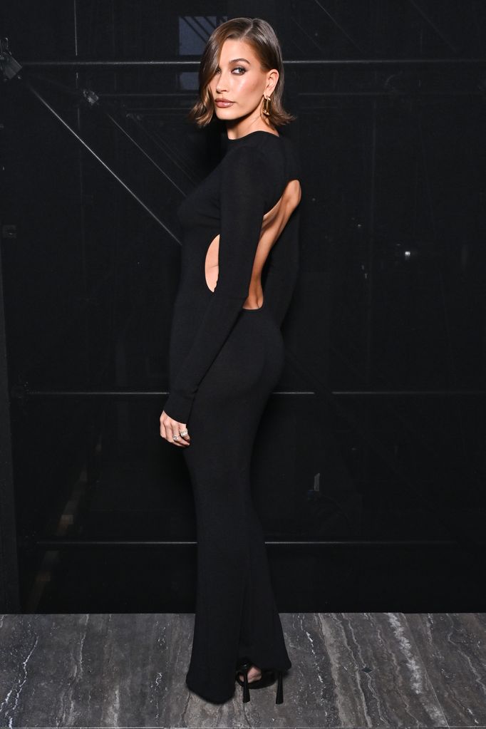 Hailey Bieber attends the Saint Laurent Womenswear Spring/Summer 2024 show as part of Paris Fashion Week  on September 26, 2023 in Paris, France. 