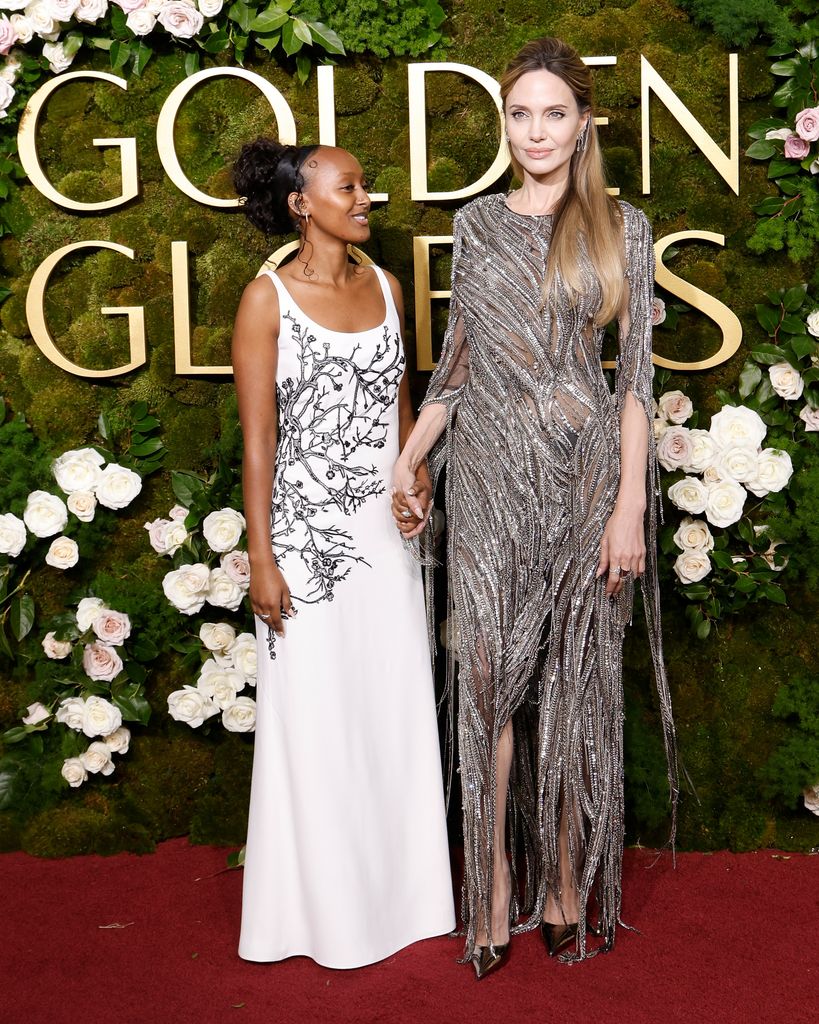 Zahara Jolie and Angelina Jolie attend the 2025 Golden Globe Awards at The Beverly Hilton