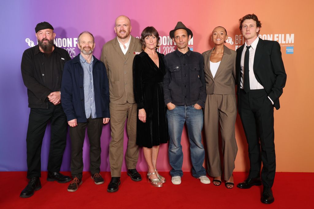 The cast of Rose of Nevada with writer/director Mark Jenkin at London Film Festival 2025