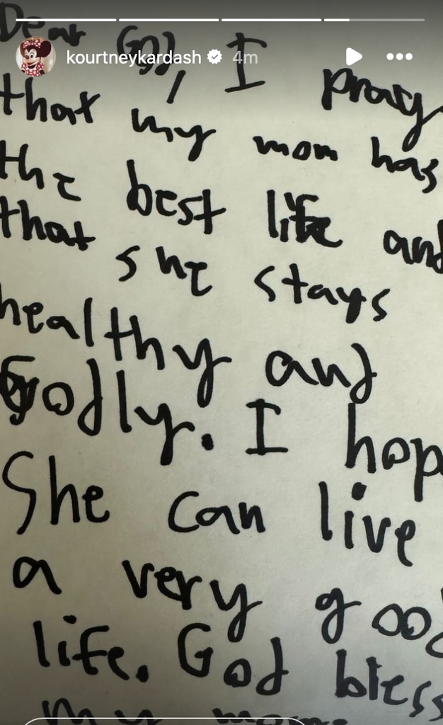 Kourtney posts a prayer from one of her children