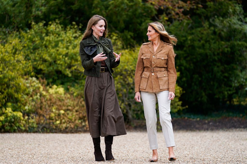  U.S. First Lady Melania Trump (R) and Catherine, Princess of Wales tour the grounds of Frogmore Cottage where they met members of the Scouts' Squirrels programme