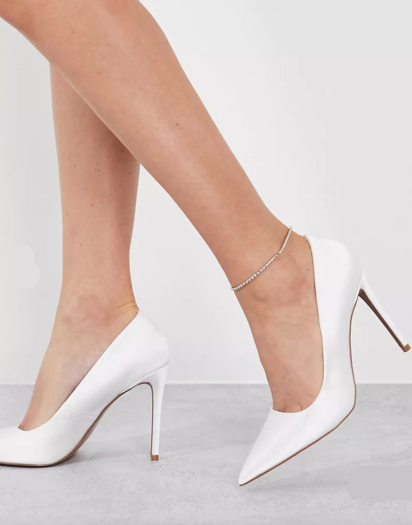 White Trapeze Heel Slingback Pumps - CHARLES & KEITH US