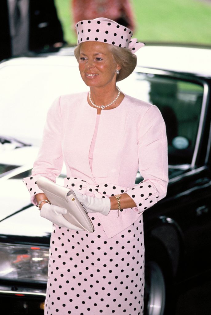 Katharine, Duchess of Kent in pink polka dot outfit
