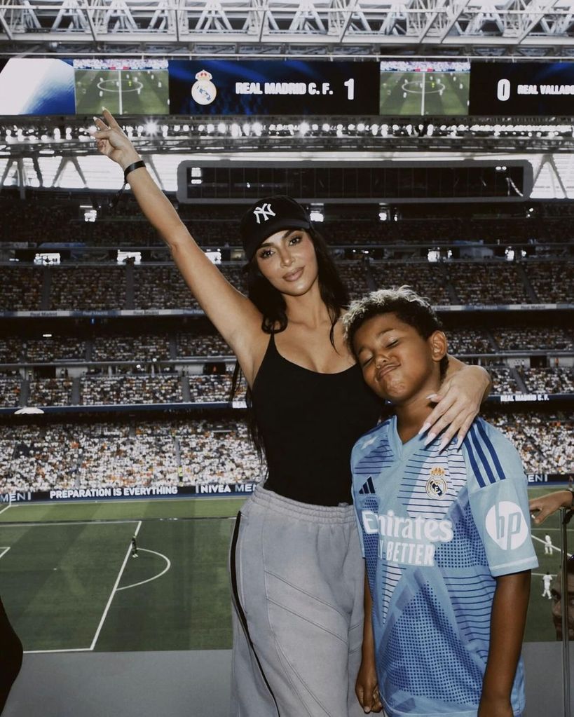 Kim Kardashian with her son Saint at the Real Madrid football stadium