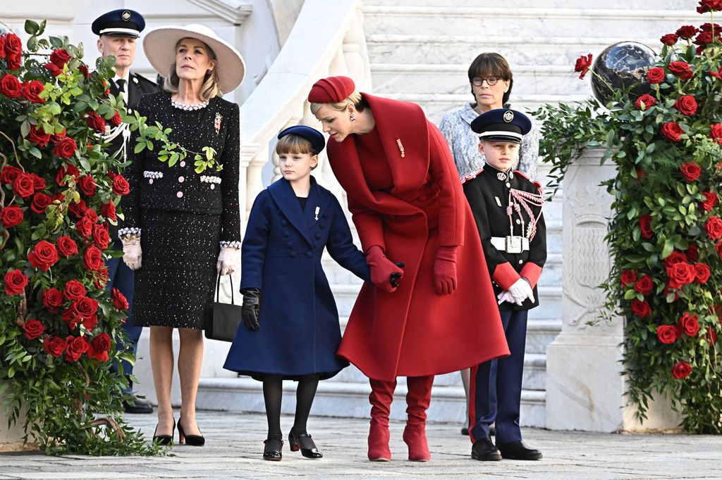 Princess Caroline of Hanover, Princess Gabriella of Monaco, Princess Charlene of Monaco, Prince Jacques of Monaco and Princess Stephanie of Monaco  attend the Monaco National Day 2023 on November 19, 2023 