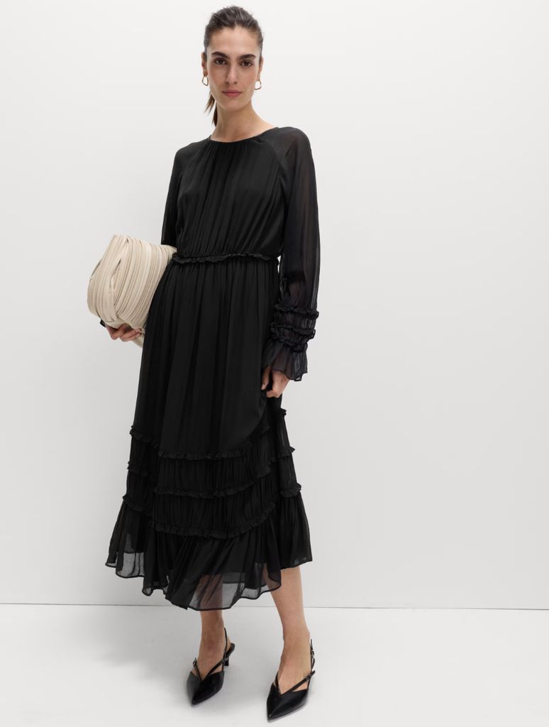 M&S Sheer Frill Detail Midi Waisted Dress