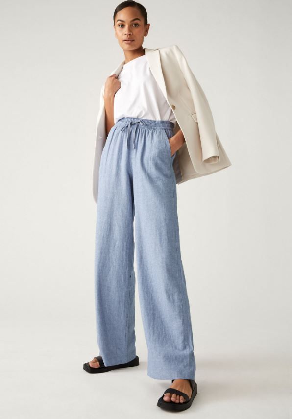 marks and spencer blue linen trousers