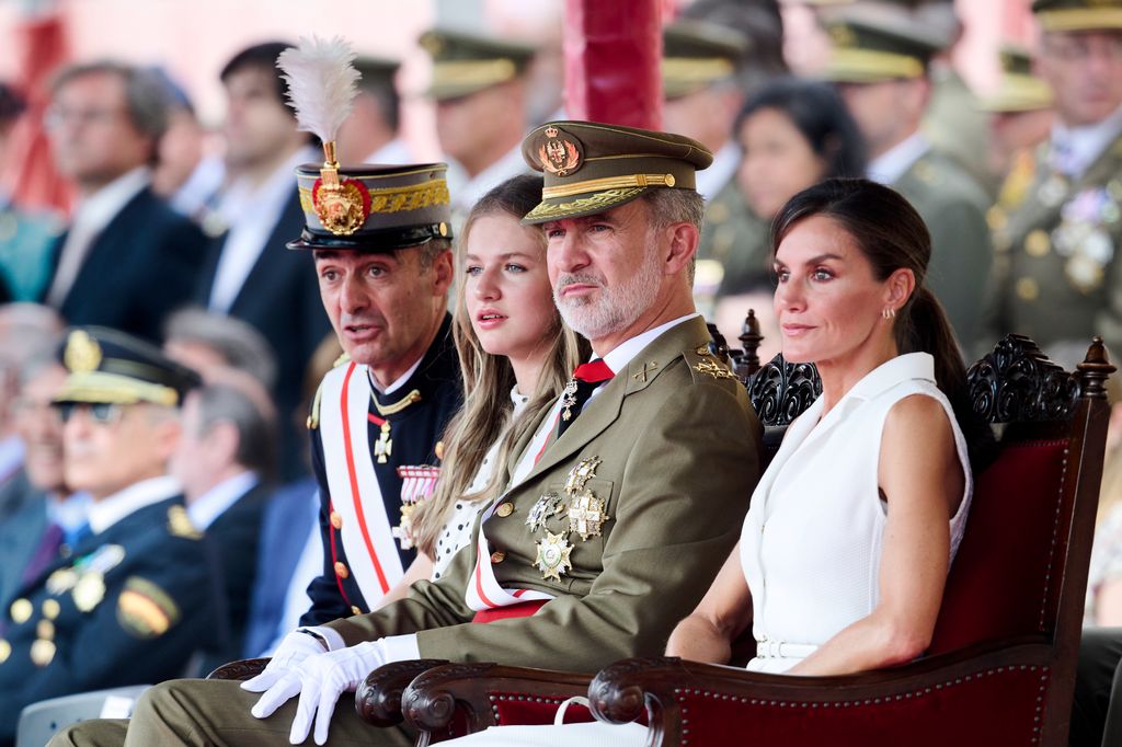 Crown Princess Leonor of Spain, King Felipe VI of Spain and Queen Letizia of Spain attend the delivery of Royal offices of employment at the General Military Academ